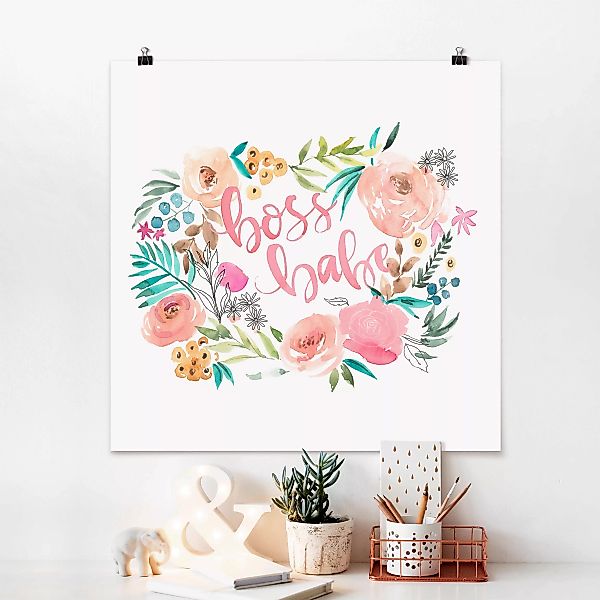Poster Kinderzimmer - Quadrat Rosa Blüten - Boss Babe günstig online kaufen