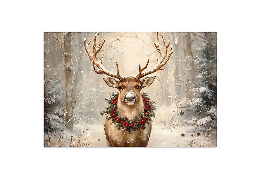 MuchoWow Poster Weihnachten - Rentier - Winter - Kranz, (1 St), Poster ohne günstig online kaufen