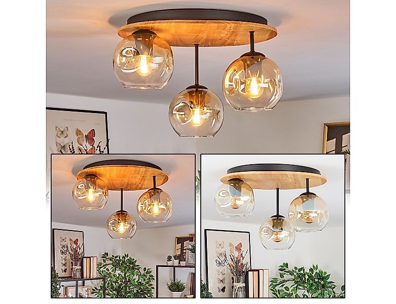 hofstein Deckenleuchte Deckenlampe aus Metall/Holz/Glas in Schwarz/Natur/Be günstig online kaufen
