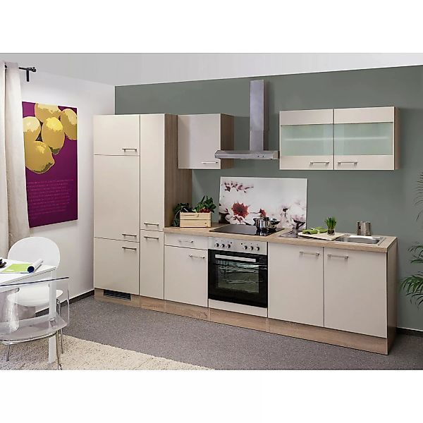 Flex-Well Exclusiv Küchenzeile Orlando 300 cm Kaschmir Glanz-Sonoma Eiche günstig online kaufen
