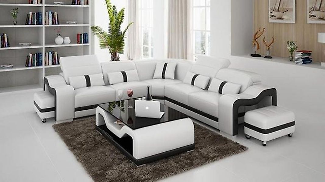 JVmoebel Ecksofa XXL Leder Wohnlandschaft Garnitur Sofagarnitur 3+2+1 mit U günstig online kaufen