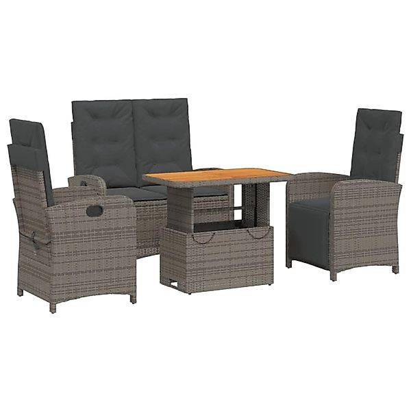 vidaXL 4-Tlg Garten-Essgruppe mit Kissen Grau Poly Rattan 3277348 günstig online kaufen
