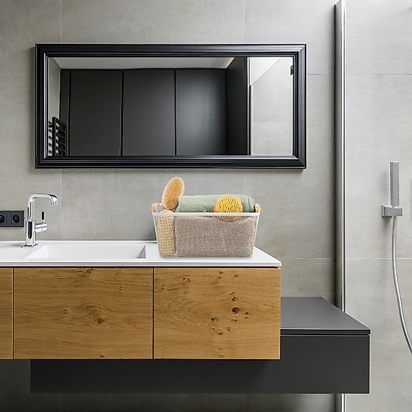 relaxdays Aufbewahrungskorb Drahtkorb mit Holzgriffen, Weiß günstig online kaufen