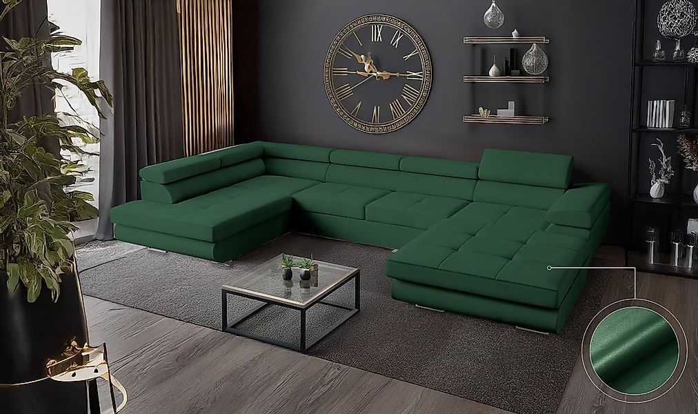 Goldstoff Wohnlandschaft mit Schlaffunktion, Couch für Wohnzimmer - Schlafs günstig online kaufen