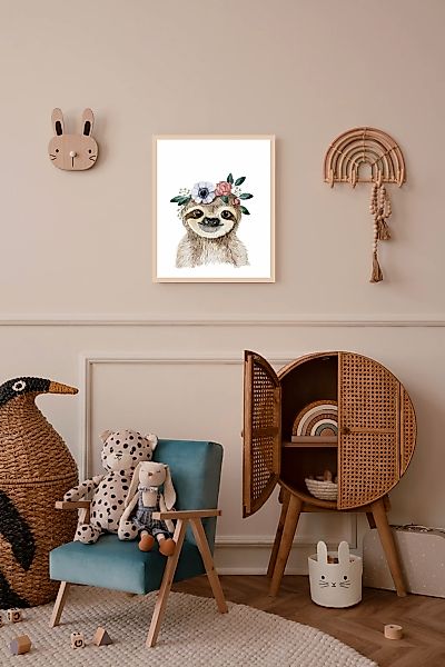 Lüttenhütt Bild mit Rahmen "oder Poster, Faultier mit Blumenkranz", Fantasy günstig online kaufen