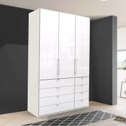 Falttüren Kleiderschrank in Weiß Glas beschichtet acht Schubladen günstig online kaufen