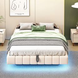 Merax Polsterbett schwebendes Design mit LED-Lichtleiste günstig online kaufen