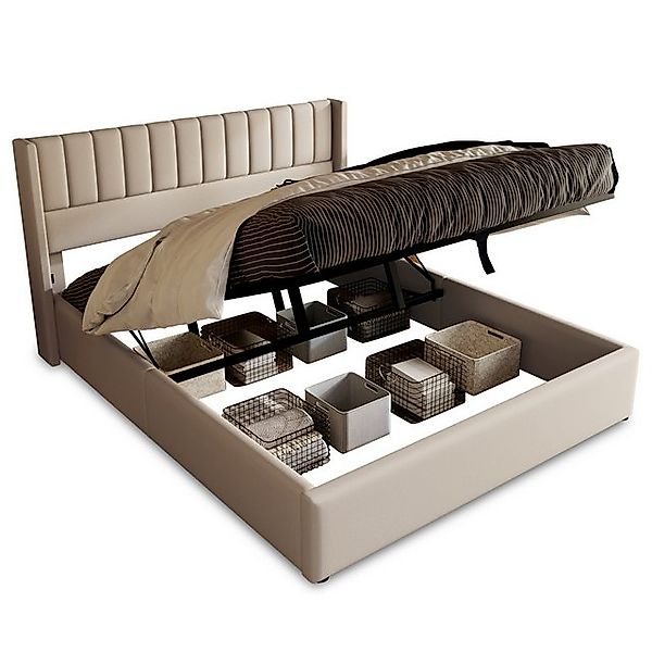Flieks Polsterbett, Hydraulisches Doppelbett Stauraumbett Leinen 180x200cm günstig online kaufen