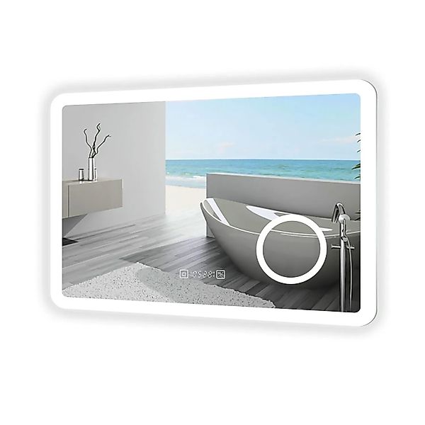 Aica Sanitär Badspiegel mit Steckdose 100x60 cm Spiegel mit Uhr Schminkspie günstig online kaufen