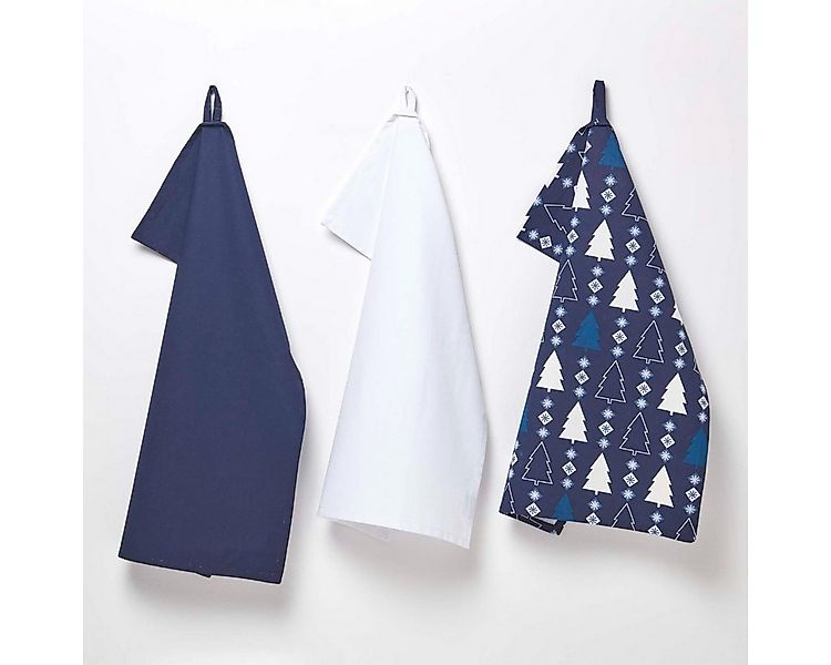 Homescapes Geschirrtuch Weihnachtsgeschirrtücher Winterland, blau, 3er-Set günstig online kaufen