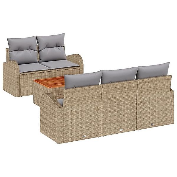 vidaXL Loungesofa Garten-Sofa-Set mit Kissen Beige Poly-Rattan, 6 Teile günstig online kaufen