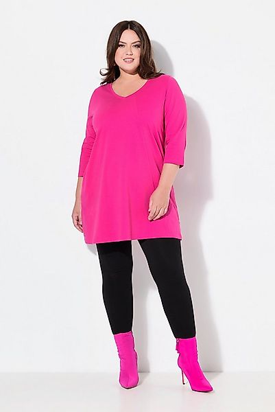 Ulla Popken Longshirt Longshirt Ziernähte A-Linie V-Ausschnitt 3/4-Arm günstig online kaufen