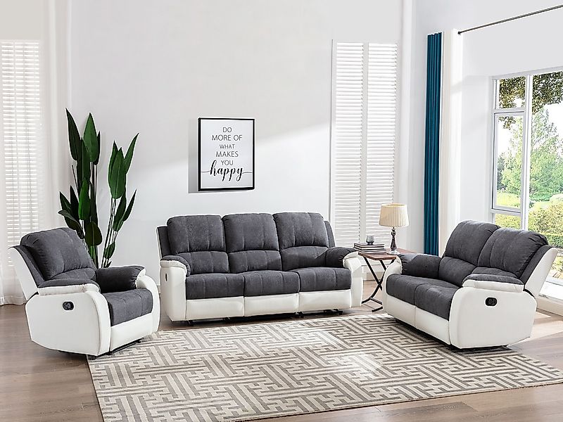 Relaxsofa 2-Sitzer - Microfaser & Kunstleder - Grau & Weiß - BRODY günstig online kaufen