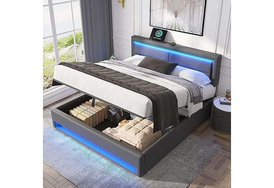 HAUSS SPOLE Polsterbett 140x200cm, mit USB-Anschluss, LED-Beleuchtung und S günstig online kaufen