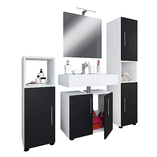 Badmöbelset modernes Design in Weiß Schwarz (vierteilig) günstig online kaufen