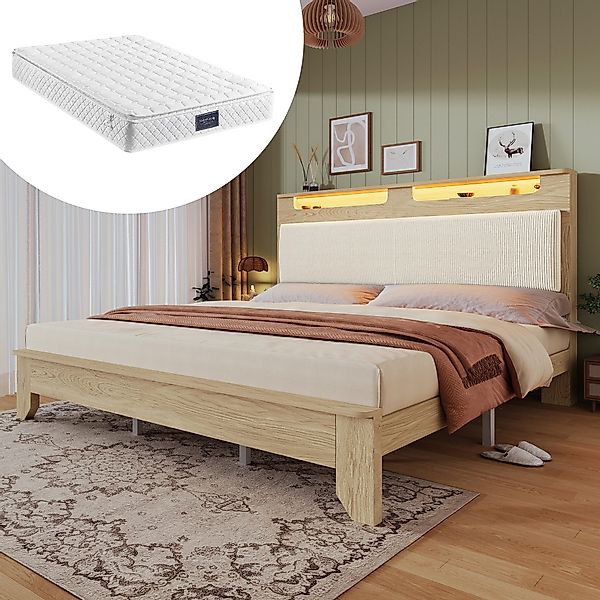 STILVORA Holzbett 160×200 mit Matratze&Stauraumkopfteil,Holzbett mit günstig online kaufen