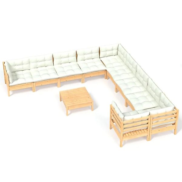 vidaXL 11-tlg Garten-Lounge-Set mit Creme Kissen Kiefernholz Modell 2 günstig online kaufen