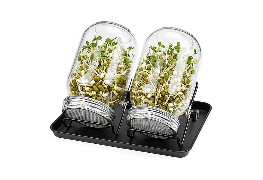 relaxdays Kräutertopf Sprossenglas 2er Set Gestell & Schale (2er Set), schw günstig online kaufen