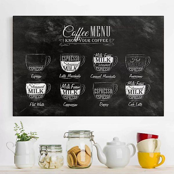 Leinwandbild Küche - Querformat Kaffeesorten Kreidetafel günstig online kaufen