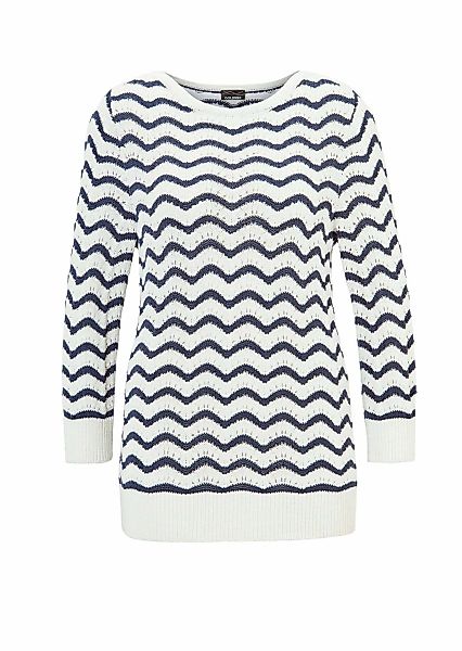 GOLDNER Rundhalspullover "Kurzgröße Ringelpullover 3/4-Arm, Ajourdetails" k günstig online kaufen