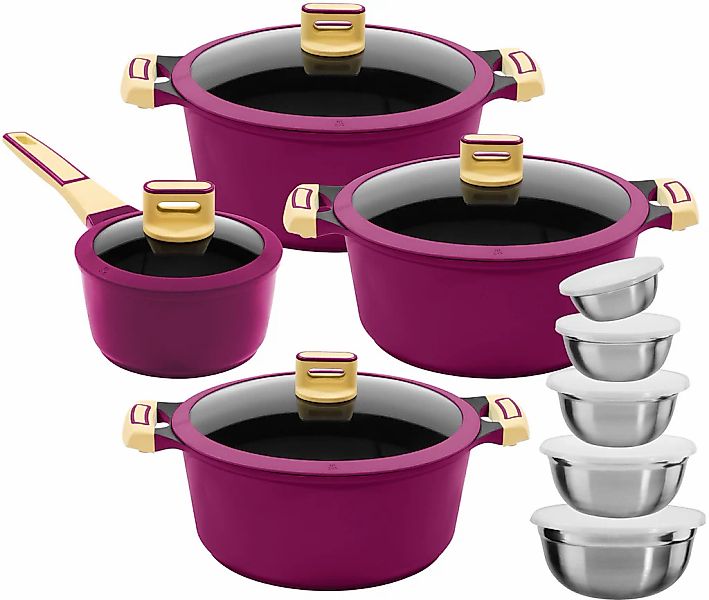 KING Topf-Set Set, Kochtopf 18/20/24 cm, Stieltopf 16 cm, Schüssel-Set, 18 günstig online kaufen