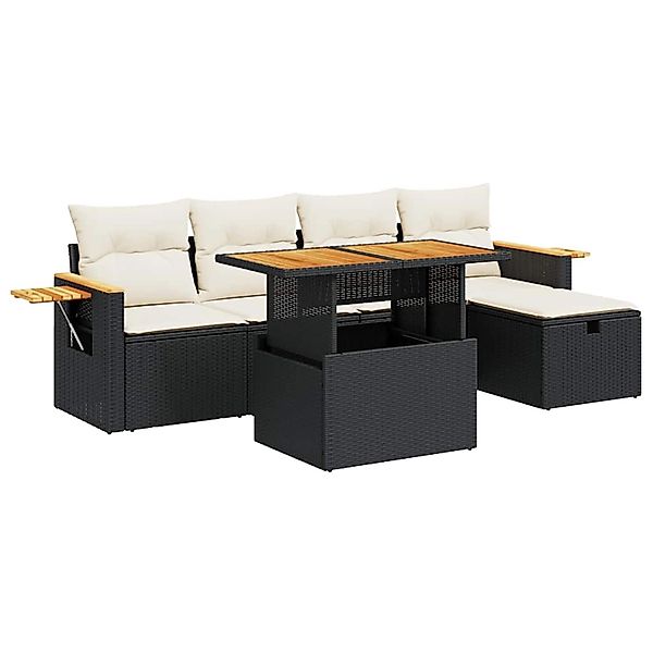 vidaXL 6-Tlg Garten-Sofagarnitur mit Kissen Schwarz Poly Rattan 3328127 günstig online kaufen