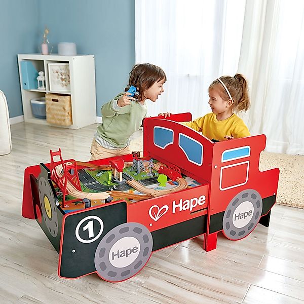 Hape Spieltisch Aufklappbarer Eisenbahntisch, mit lustigen günstig online kaufen