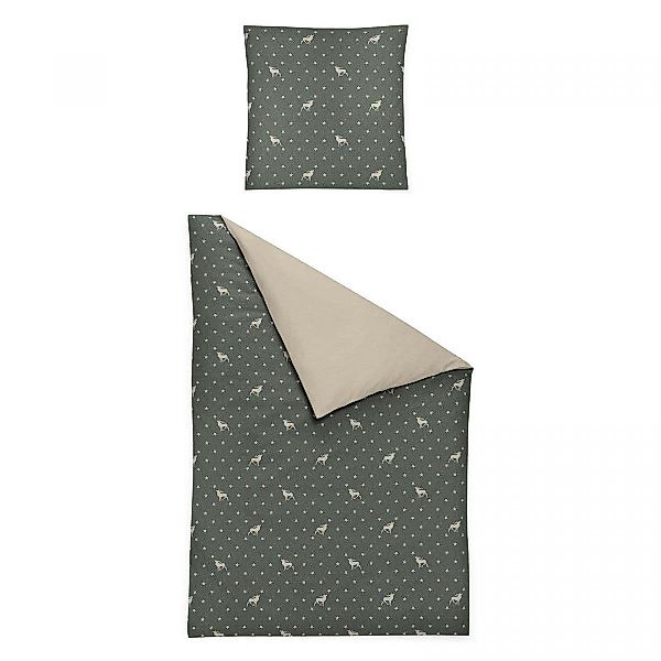 Irisette Biber Bettwäsche Dublin 8395-30 Hirsch Sterne grün 135x200 günstig online kaufen