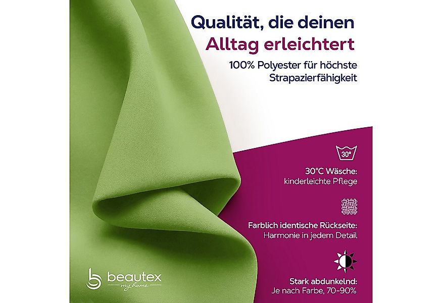 Beautex Verdunkelungsvorhang 2er Set Verdunkelungsgardine mit U-Band, Black günstig online kaufen