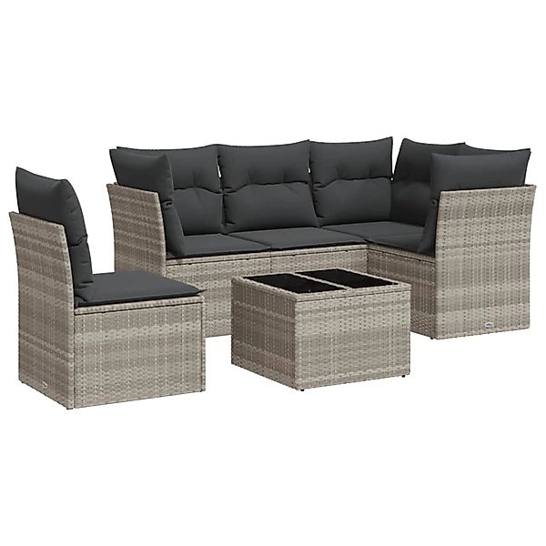 vidaXL 6-Tlg Garten-Sofagarnitur mit Kissen Hellgrau Poly Rattan 3249491 günstig online kaufen