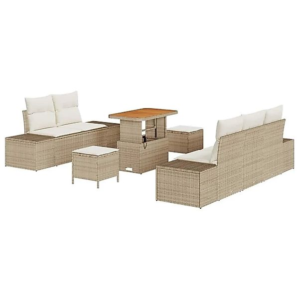 vidaXL Gartensofa-set mit Kissen mit Speicher 8-Tlg Beige Poly-Rattan 33646 günstig online kaufen