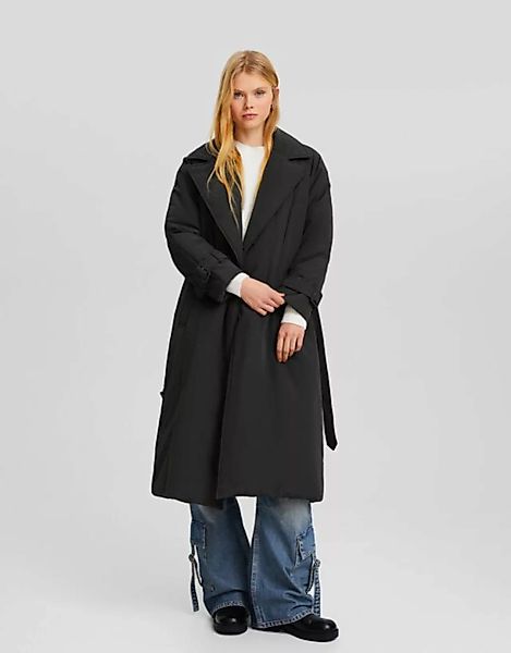 Bershka Gesteppter Oversize-Trenchcoat Damen Xs-S Dunkelgrau günstig online kaufen