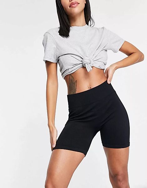 South Beach – Gerippte Shorts mit hoher Taille in Schwarz günstig online kaufen