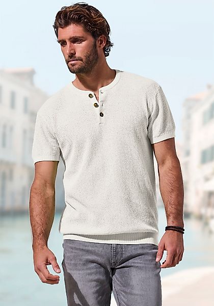 John Devin Kurzarmshirt "- Strickshirt" Rundhalsausschnitt mit kleiner Knop günstig online kaufen