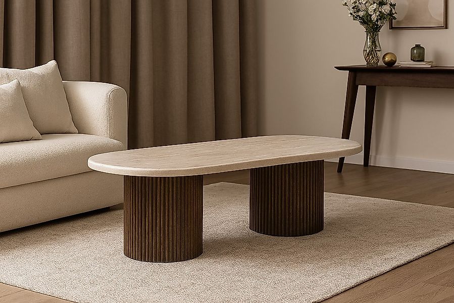 alesvelt Couchtisch ovale Trivento Travertin-Tischplatte Tischbeine im Säul günstig online kaufen