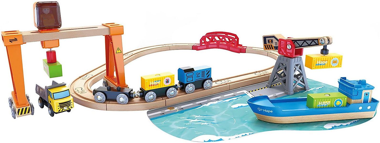 Hape Spielzeug-Eisenbahn Abladen und Aufladen im Hafen, (Set) günstig online kaufen