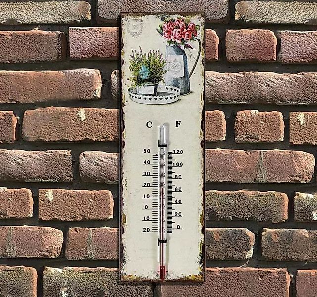 Wandthermometer Blumen Thermometer Lavendel Vintage Nostalgie Blechschild günstig online kaufen