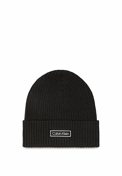 Calvin Klein Strickmütze "PATCH CHUNKY RIB COTTON BEANIE" mit Markenlogo günstig online kaufen