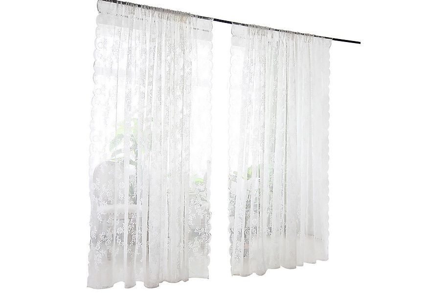 BTTO V&G Vorhang Weiße Spitze Vorhang Blumen Stickerei Voile Vorhang,Stange günstig online kaufen