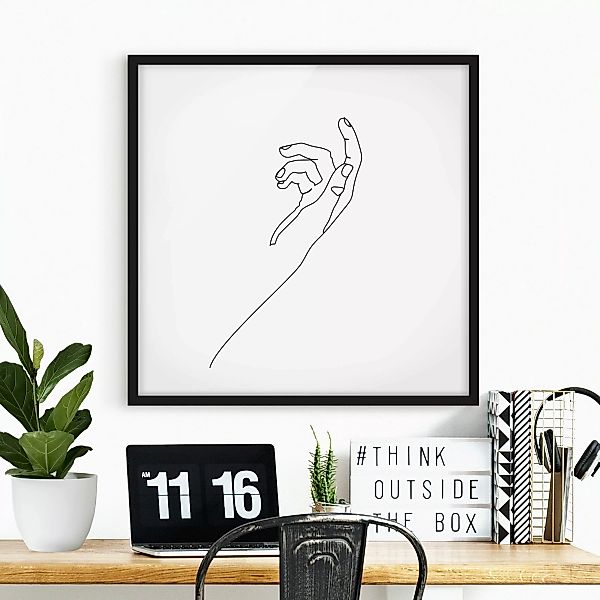 Bild mit Rahmen - Quadrat Fragende Hand Line Art günstig online kaufen