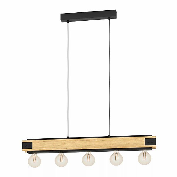 Hängelampe Layham, schwarz/holz hell, Länge 96 cm, 5-flg. günstig online kaufen