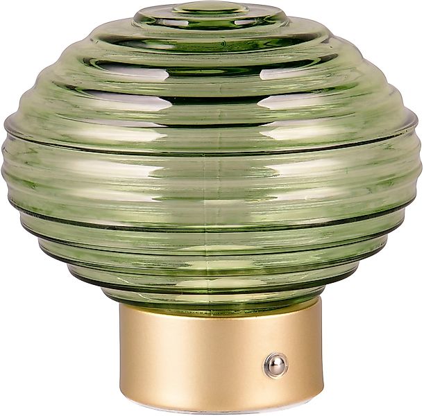 LED-Akku-Tischlampe Earl, messing/grün, Höhe 14,5 cm, Glas günstig online kaufen