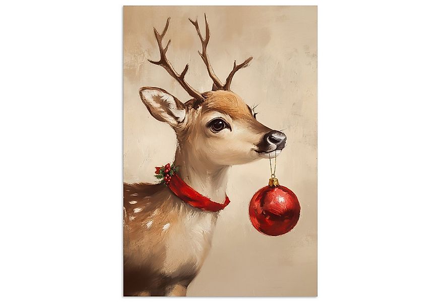 MuchoWow Poster Weihnachten - Hirsch - Geweih - Weihnachtskugel - Rentier, günstig online kaufen