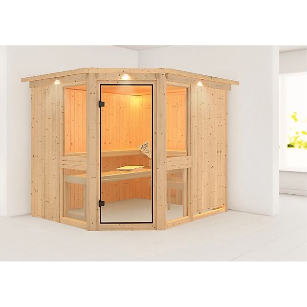 Karibu Sauna Anina 3 LED-Dachkranz Natur günstig online kaufen