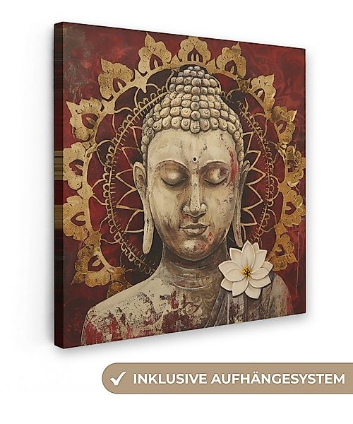 OneMillionCanvasses® Leinwandbild Buddha - Mandala - Blume - Rot - Gold - Z günstig online kaufen