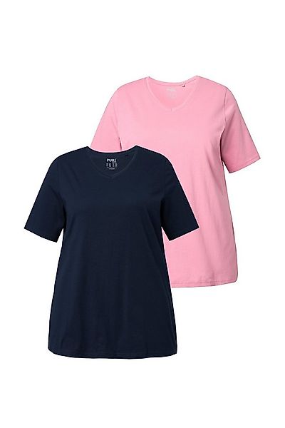 Ulla Popken T-Shirt T-Shirts 2er-Pack V-Ausschnitt Halbarm (2-tlg) günstig online kaufen