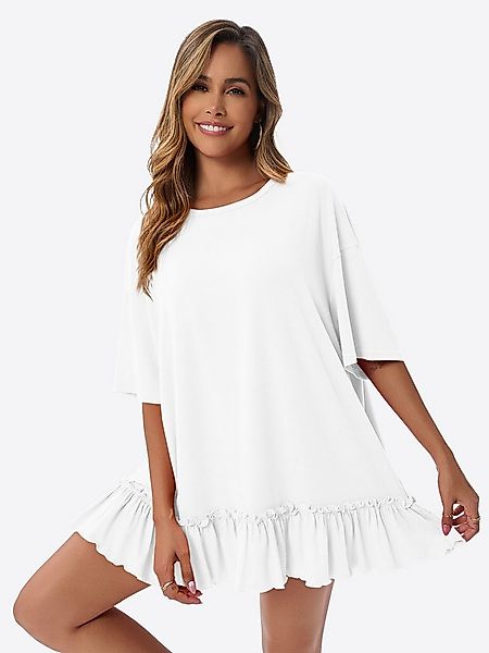 Imily Bela Shirtkleid Damen mit Rüschen Rundhals Oversize Sommer Strand Tun günstig online kaufen