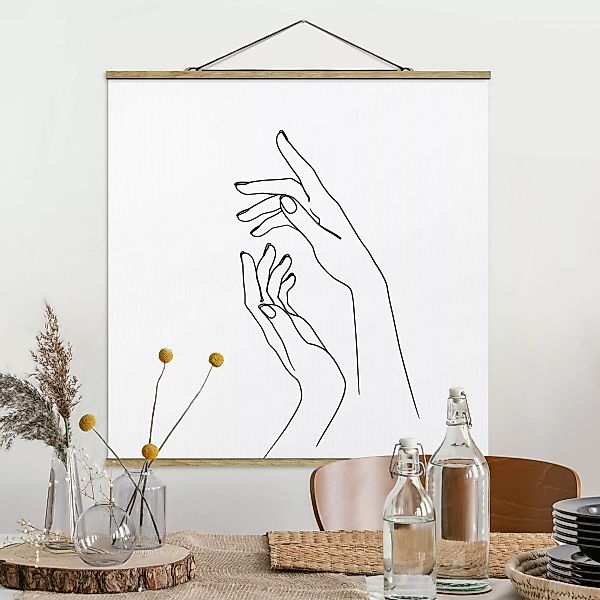 Stoffbild Abstrakt mit Posterleisten - Quadrat Line Art Hände günstig online kaufen