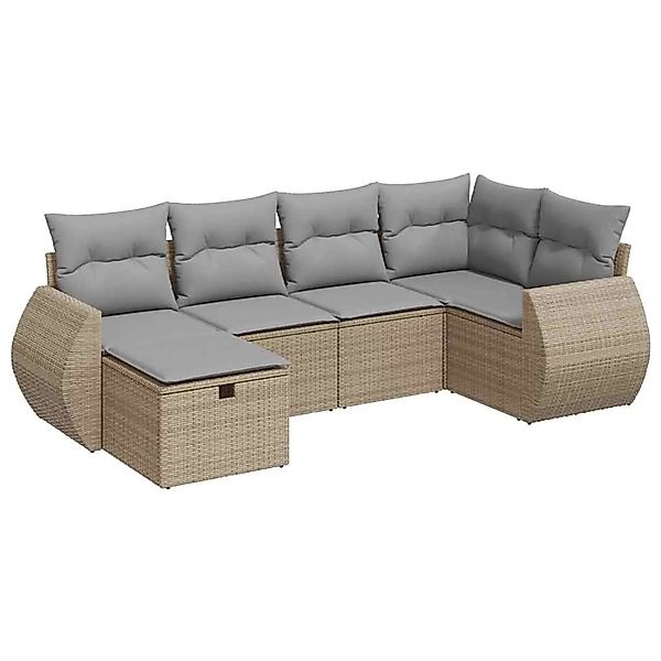 vidaXL 6-Tlg Garten-Sofagarnitur mit Kissen Beige Poly Rattan 3325585 günstig online kaufen
