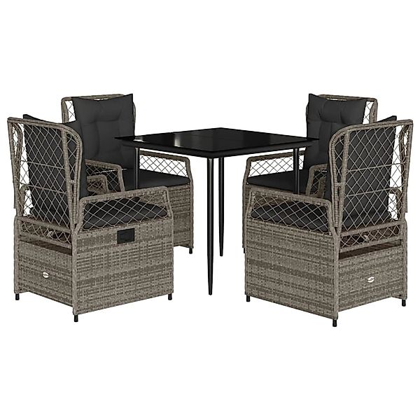 vidaXL 5-Tlg Garten-Essgruppe mit Kissen Grau Poly Rattan 3262986 günstig online kaufen